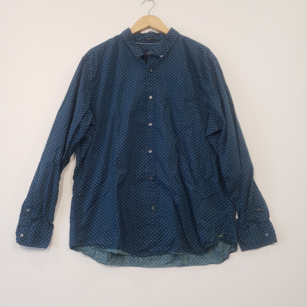 American Eagle Button Down Shirt XXL Navy Blue Polka Dot Preppy Academia Casual